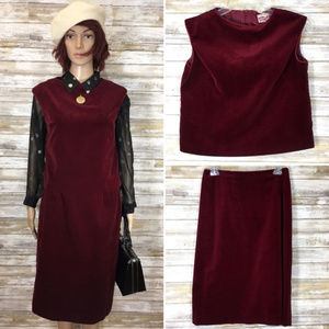 Vintage 1960’s Maroon Velvet Shirt & Skirt Set USA